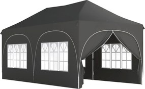 Tenda Dobrável 6x3 m Pop-up com 4 Laterais Removíveis Altura Ajustável e Bolsa de Transporte Cinzento Escuro