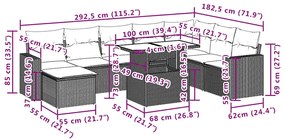 9 pcs conjunto de sofás p/ jardim c/ almofadões vime PE preto