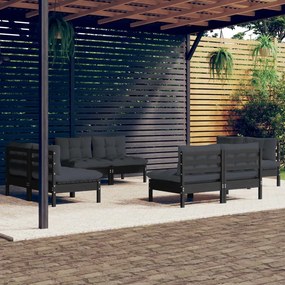 vidaXL 8 pcs conj. lounge de jardim com almofadões antracite pinho