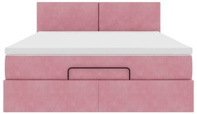 Estrutura de cama otomana com colchão 140x200 cm veludo rosa