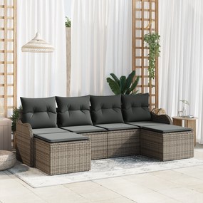 Conjunto de Sofá de Jardim vidaXL 6 Peças com Almofadas Cinza Vime Pol