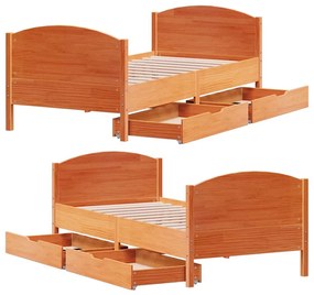 Cama sem colchão 90x190 cm madeira de pinho maciça castanho-mel