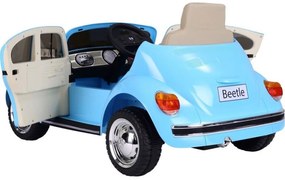 Carro elétrico bateria para Crianças Volkswagen Carocha Classico 12v, módulo de música, banco em pele, pneus de borracha EVA Azul