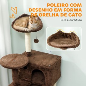 Arranhador para Gatos com Múltiplas Plataformas Cama 2 Cavernas Rede Escada Postes de Sisal 48x48x140 cm Castanho