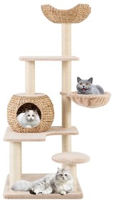 Arranhador para gatos 150 CM Torre para gatos de 5 camadas com postes de arranhar de sisal Poleiro de sisal Condomínio  Almofadas laváveis Bege