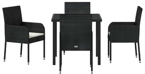Conjunto de Jantar de Jardim com 5 Peças e Almofadas Preto Polyrattan