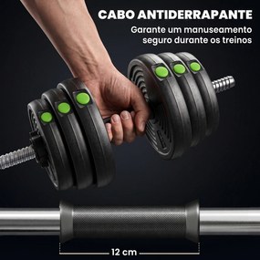 Kit de Halteres 30 kg 2 em 1 Jogo de Pesos com Barra de Pesos Pega Antiderrapante para Treino de Força  Preto e Verde