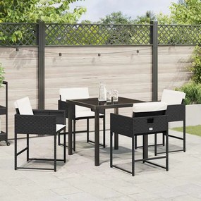 Conjunto de Jantar de Jardim com 5 Peças e Almofadas Pretas em Rattan