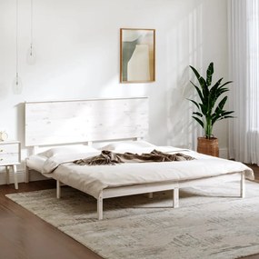 Estrutura de cama king 150x200 cm madeira maciça branco