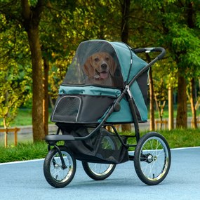 Carrinho para Cão Dobrável, 111 x 58 x 107 cm, 3 Rodas Todo-o-Terreno, Verde Escuro