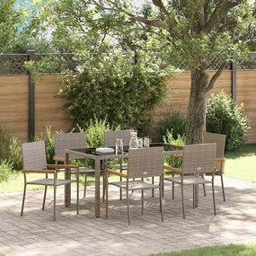 Conjunto de Jantar de Jardim vidaXL de 7 Peças Cinzento em Rattan