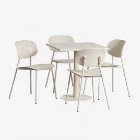 Conjunto De Mesa Quadrada 70x70 Cm Mizzi E 4 Cadeiras De Jardim Em Polipropileno E Ferro Tupah Tapioca Bege - Sklum
