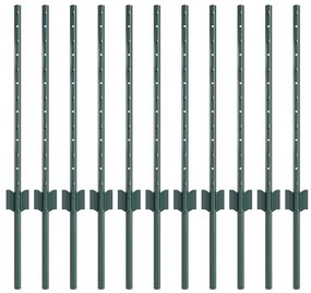 Postes de Cerca - 11 pcs em Canal U Verde 60 cm Aço