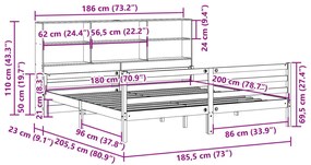 Cama com estante sem colchão 180x200 cm pinho maciço branco