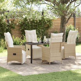 vidaXL Conjunto de Jantar de Jardim 5 Peças com Almofadas Bege Rattan Poliéster
