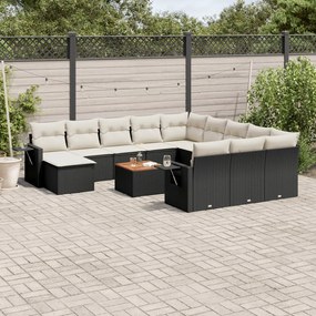 vidaXL 13 pcs conjunto de sofás de jardim com almofadões vime PE preto