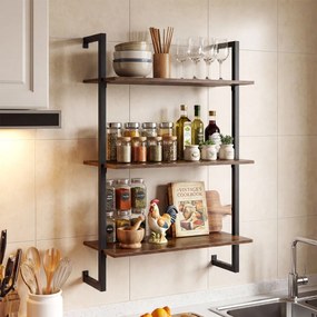 Prateleira suspensa 53 x 23 x 90 cm de 3 níveis para parede, pronta a montar, para cozinha, balcão de café, arrumação suspensa para sala, escritório e