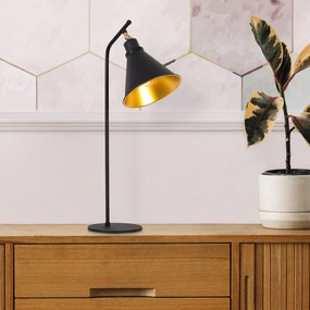 Candeeiro de Mesa Sivani – Preto e Dourado – 28 cm x 50 cm