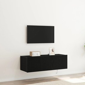 Armário de TV vidaXL com Luzes LED Carvalho Preto 100x35x31 cm