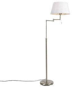 Candeeiro de pé em aço com abajur de tecido branco e braço ajustável - Ladas Deluxe Moderno