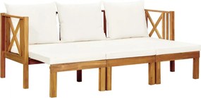 vidaXL Banco de jardim 3 lugares c/ almofadões 179 cm acácia maciça