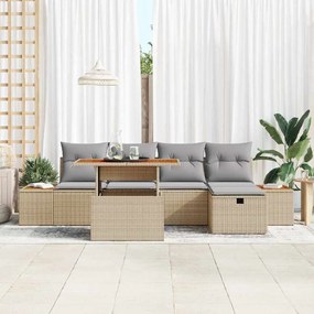 Conjunto de Sofá de Jardim 6 Peças com Almofadas Bege em Rattan Sintét