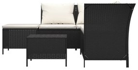 4 pcs conjunto lounge de jardim c/ almofadões vime PE preto