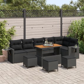 Conjunto de Sofá de Jardim vidaXL de 10 Peças com Almofadas Preto Poli