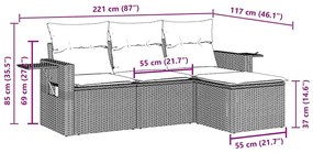 4 pcs conjunto de sofás para jardim c/ almofadões vime PE preto