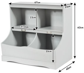 Organizador de brinquedos para crianças com compartimentos Prateleira de armazenamento multiuso 67 x 40 x 62 cm cinza