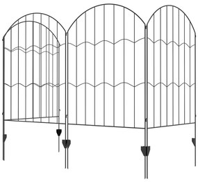 Outsunny Cerca de Jardim com 4 Painéis 88x110 cm Cercas Decorativas de Exterior de Aço com Ângulo Ajustável para Pátio Preto