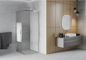 Mexen Rio cabine de duche quadrada 80 x 80 cm, faixas brancas, cromada - 860-080-080-01-20
