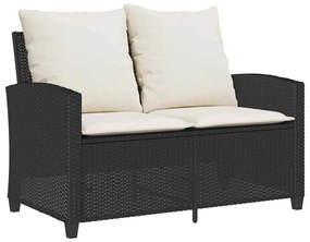 Sofá de jardim 2 lugares com almofadões vime PE preto