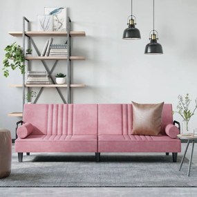 vidaXL Sofá-cama com apoio de braços veludo rosa