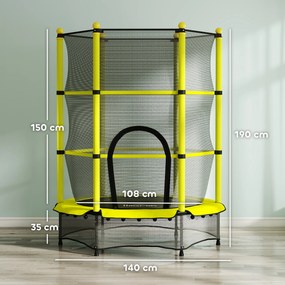 Cama Elástica Infantil Ø140 cm para Crianças dos 3-10 Anos com Rede de Segurança Suporta até 50 kg para Interior e Exterior Amarelo
