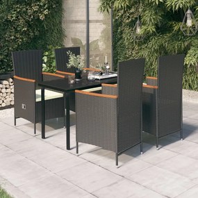 vidaXL 5 pcs conjunto de jantar p/ jardim c/ almofadões preto