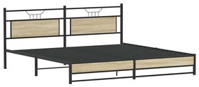 Estrutura de cama sem colchão 200x200cm metal carvalho sonoma