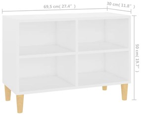 Móvel de TV com pernas em madeira maciça 69,5x30x50 cm branco