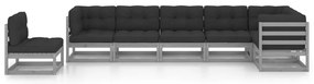 7 pcs conjunto lounge de jardim c/ almofadões pinho maciço