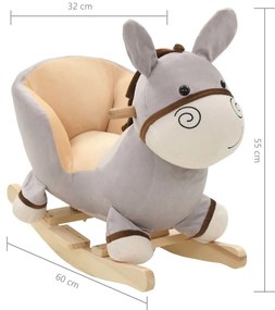 Animal de baloiçar burro em pelúcia 60x32x55 cm cinzento