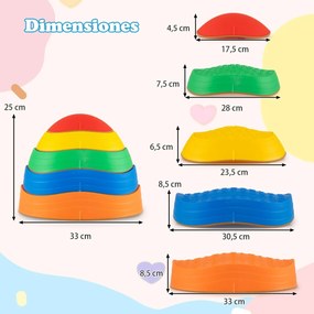 Pedras de equilíbrio para crianças, 5 peças com superfície antiderrapante e bolsa de armazenamento para habilidades motoras, força, multicoloridas