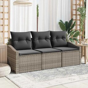 vidaXL Conjunto de Jantar de Jardim com Almofadas Cinza Rattan Sintético