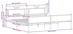 Estrutura cama sem colchão 193x203 cm metal carvalho castanho