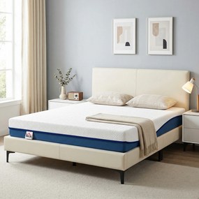 Colchão 190x135 cm Espessura 20 cm Colchão Viscoelástico com Chá Verde Firmeza Média Cama Refrescante com Espuma de Gel Verde e Branco