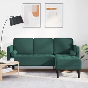 Sofá de 3 lugares com chaise L verde escuro 160 cm de veludo