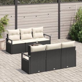 Conjunto de Sofá de Jardim vidaXL de 7 Peças com Almofadas Preto Ratta