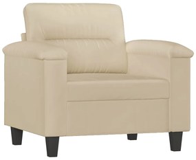 3 pcs conj. sofás c/ almofadões tecido de microfibra cor creme