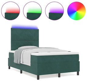Cama Box Spring vidaXL com Colchão e LED Verde Escuro 120x190 cm Velud