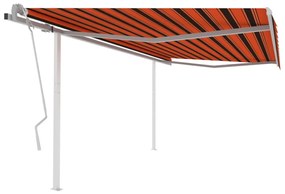 Toldo retrátil manual com postes 4x3 m laranja e castanho