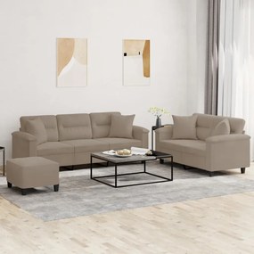 3 pcs conjunto sofás c/ almofadas microfibra cinza-acastanhado